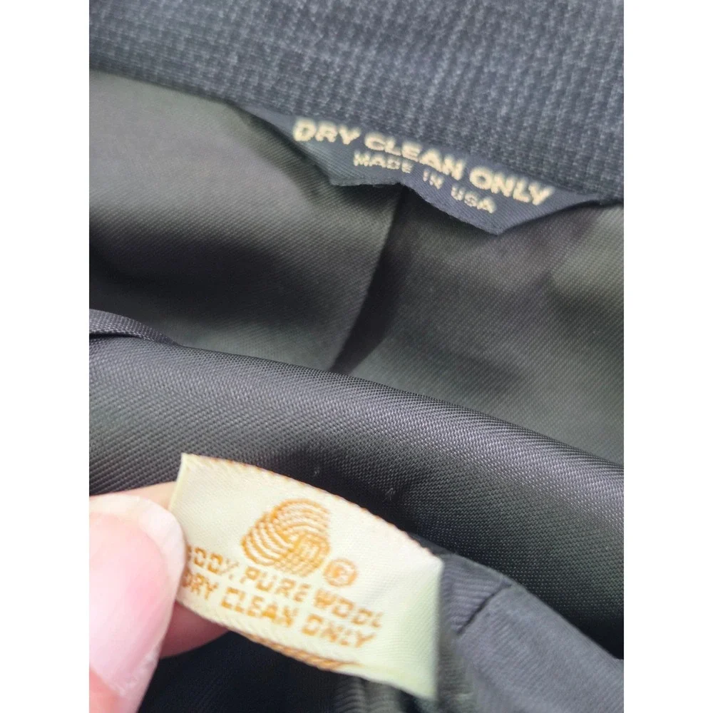 Bill Blass Mens Vintage Double Breasted Wool Blazer Charcoal Grey Check 44R